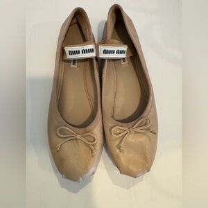 Miu Miu Beige Leather Ballet Flats